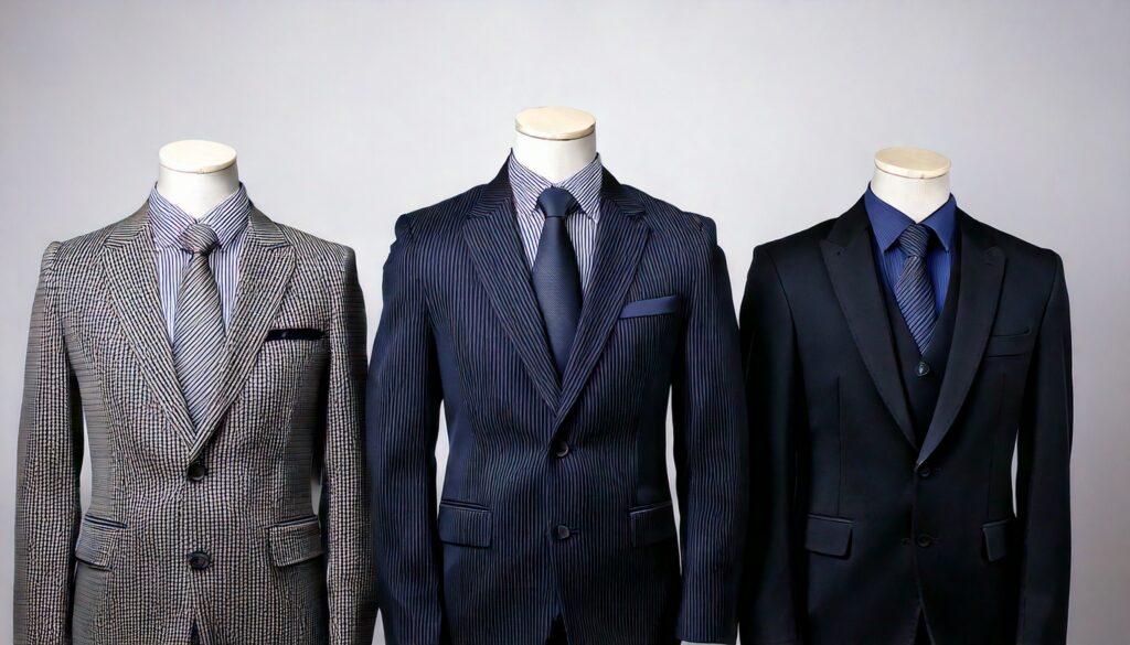 Firefly-three-male-mannequins-or-models-side-by-side-wearing-formal-suits-in-black-navy-and-gray--1024x585 成人式スーツ徹底ガイド2026 - 失敗しない選び方・トレンド・準備完全版